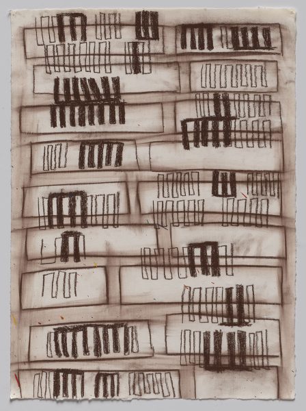 #18 (work on paper), 2013, sepia crayon on paper. 19 x 26.5 in.